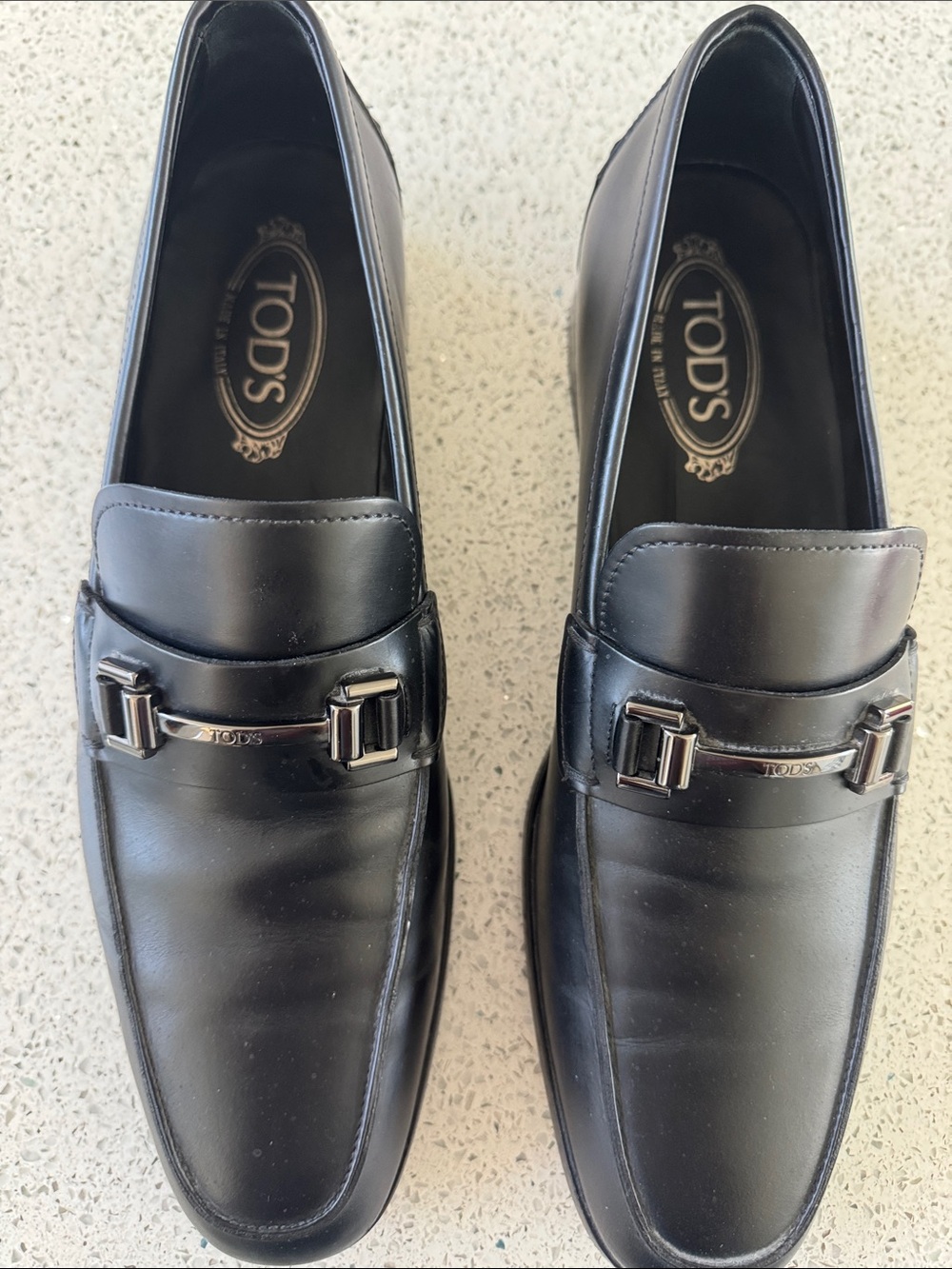 Tod's Black Leather Metal-Bit Slip-On Loafers